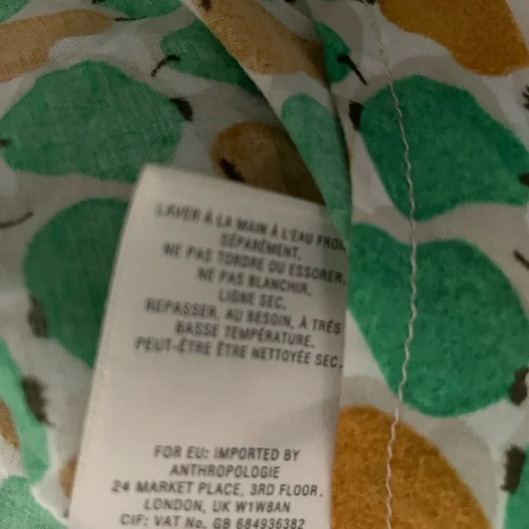 Anthropologie NWT Soft Pear Print Blouse, Size 12 - Picture 4 of 11
